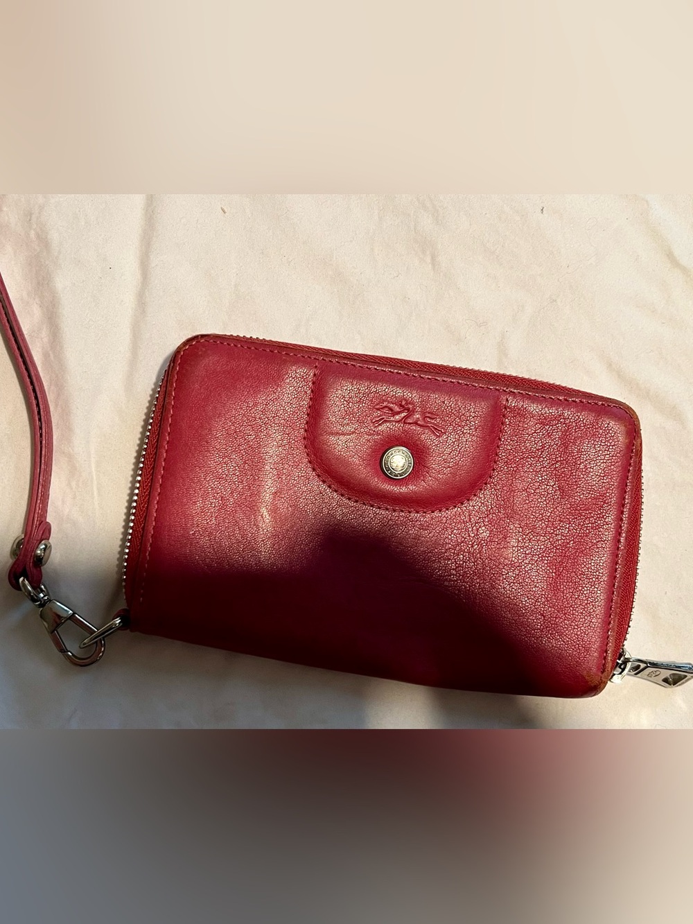Longchamp Hot Pink Leather Zip Wristlet Wallet